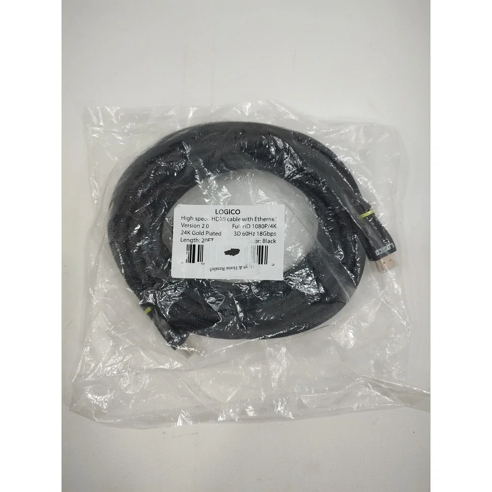 Logicol High Speed HDMI Cable with Ethernet 4K 60Hz (20ft)‎ 1080/4k